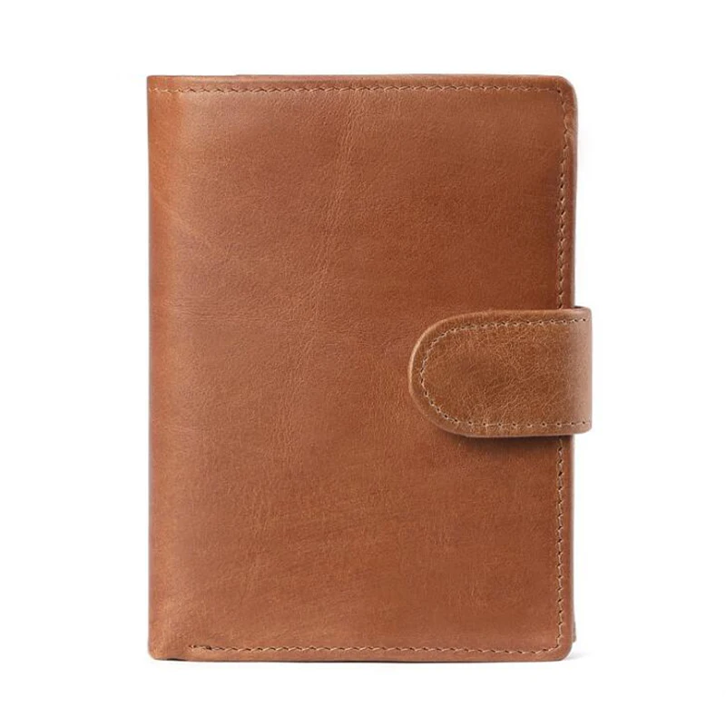 Man Large Capacity Vintage Cow Leather Wallet Short Men Purse with Coin Pocket RFID Blocking