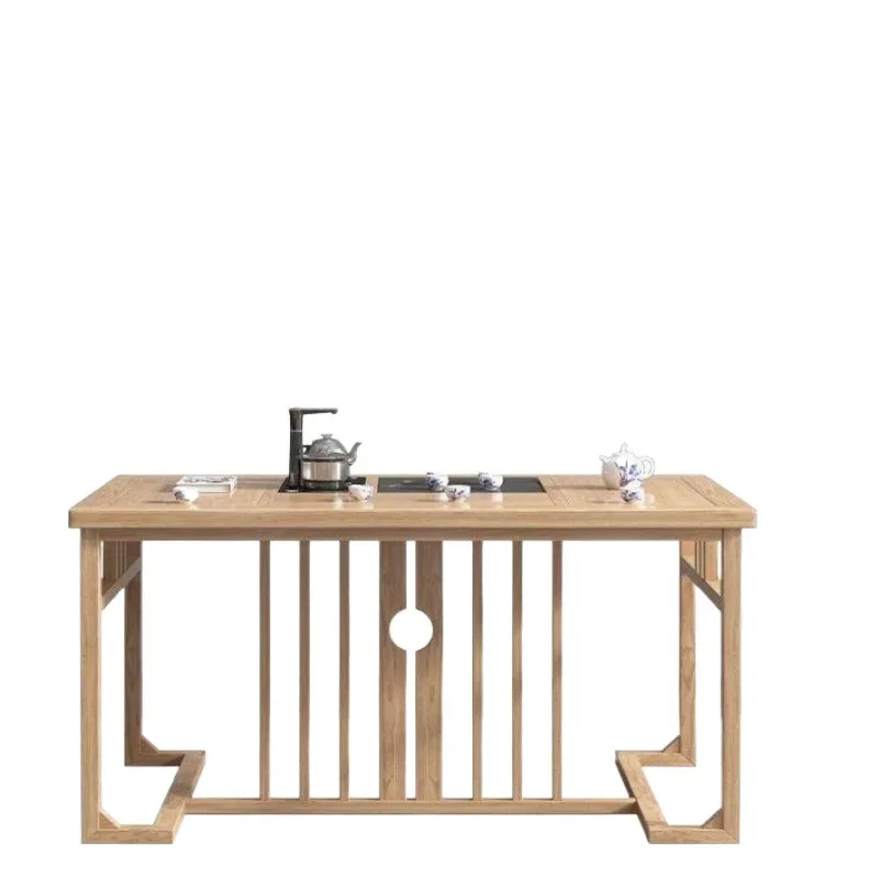 Small solid wood balcony tea table and chair combination New Chinese tea table Kung Fu office household small tea table 1 meter