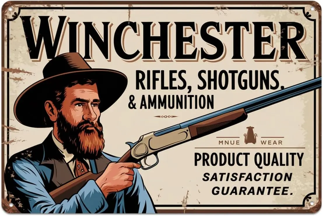 Vintage Winchester Rifles Shotguns & Ammunition Metal Sign print Aesthetic Room Decoration for Home Bedroom Kitchen Dorm Bat