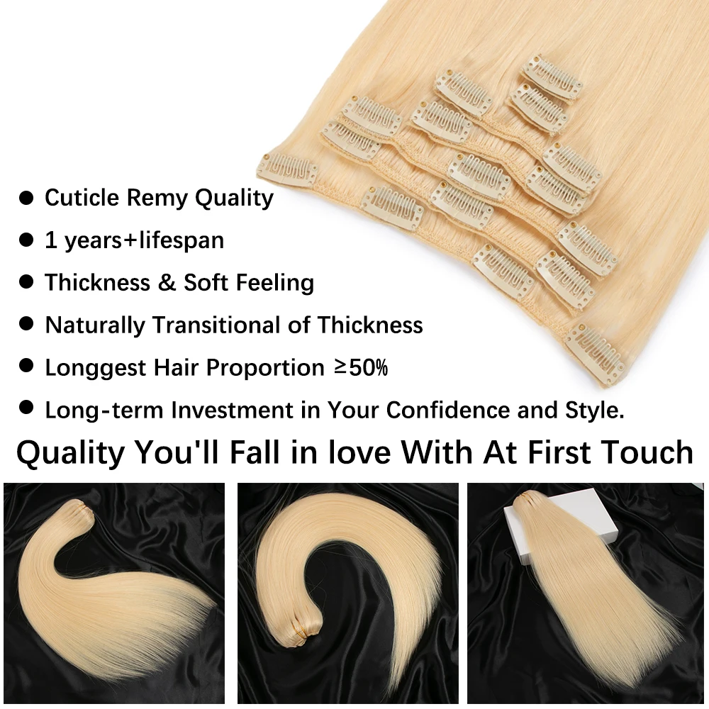 613 ريمي كليب في الشعر البشري 100 الطبيعية تيك تاك أشقر وصلات شعر بشري حريري وناعم 120 جرام 12-22 بوصة 7 قطعة سهلة الصبغ