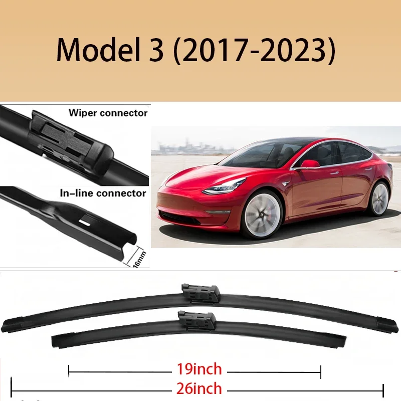 

2pcs Front Windshield Wiper Blades For Tesla Model 3 2017-2023 2022 2021 2020 2019 2018 Windscreen Window Accessories 26"+19"