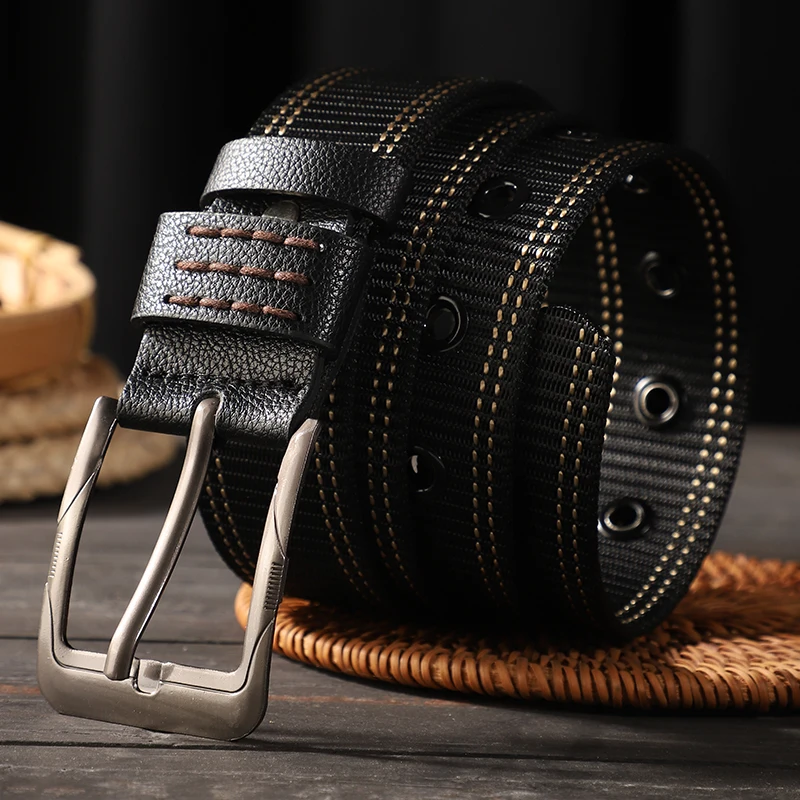 

Новый мужской парусиновый ремень на пуговицах, джинсовый ремень с несколькими отверстиями, модная корейская версия универсального ремня для женщин.