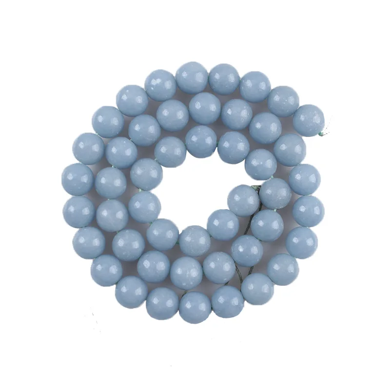 100% Natural Stone Blue Angelite Round Loose Beads Diy Bracelet Charms Handmade Accessories Jewelry Making