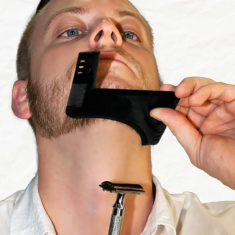 Herren-Bartkamm, Stylingkamm für Koteletten mit Bürste, Barttrimm-Schablonenkamm, Bart-Stylingkamm, Make-up-Kamm