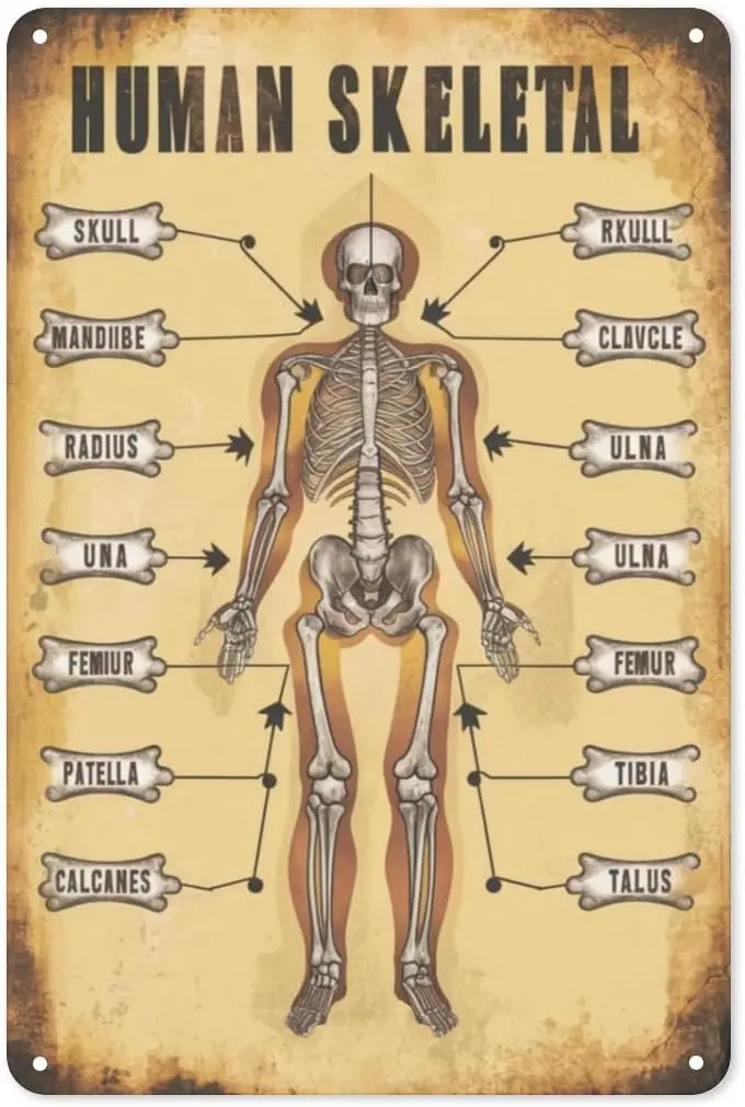 Anatomy Study Tin Sign 8X12IN Vintage Metal Wall Art for Classroom, Doctor Office & Science Nerd Decor sign