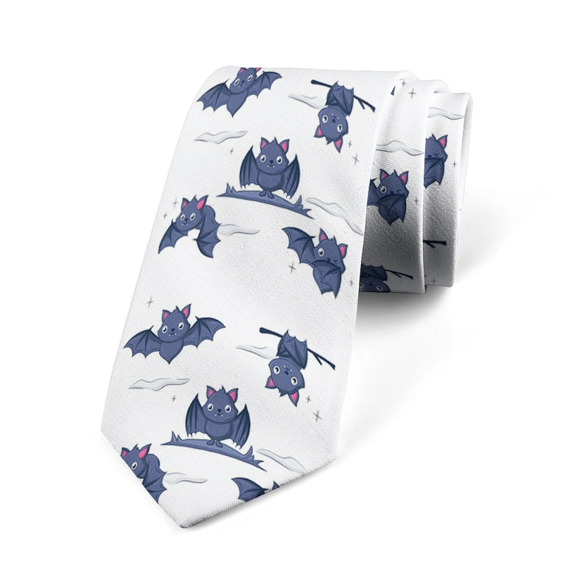 Corbata con estampado 3D de diseño estilo murciélago para hombre, corbata personalizada de poliéster de 8cm para negocios, corbata unisex para fiesta de cosplay, regalo de Halloween