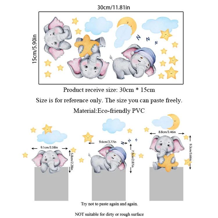 Niedlicher Elefanten-Baby-Schalteraufkleber, Kinderzimmer, Schlafzimmer, Dekoration, Wandaufkleber, selbstklebende Heimdekoration, Tapete, niedliche Tiere, Wandbild – Detail 1