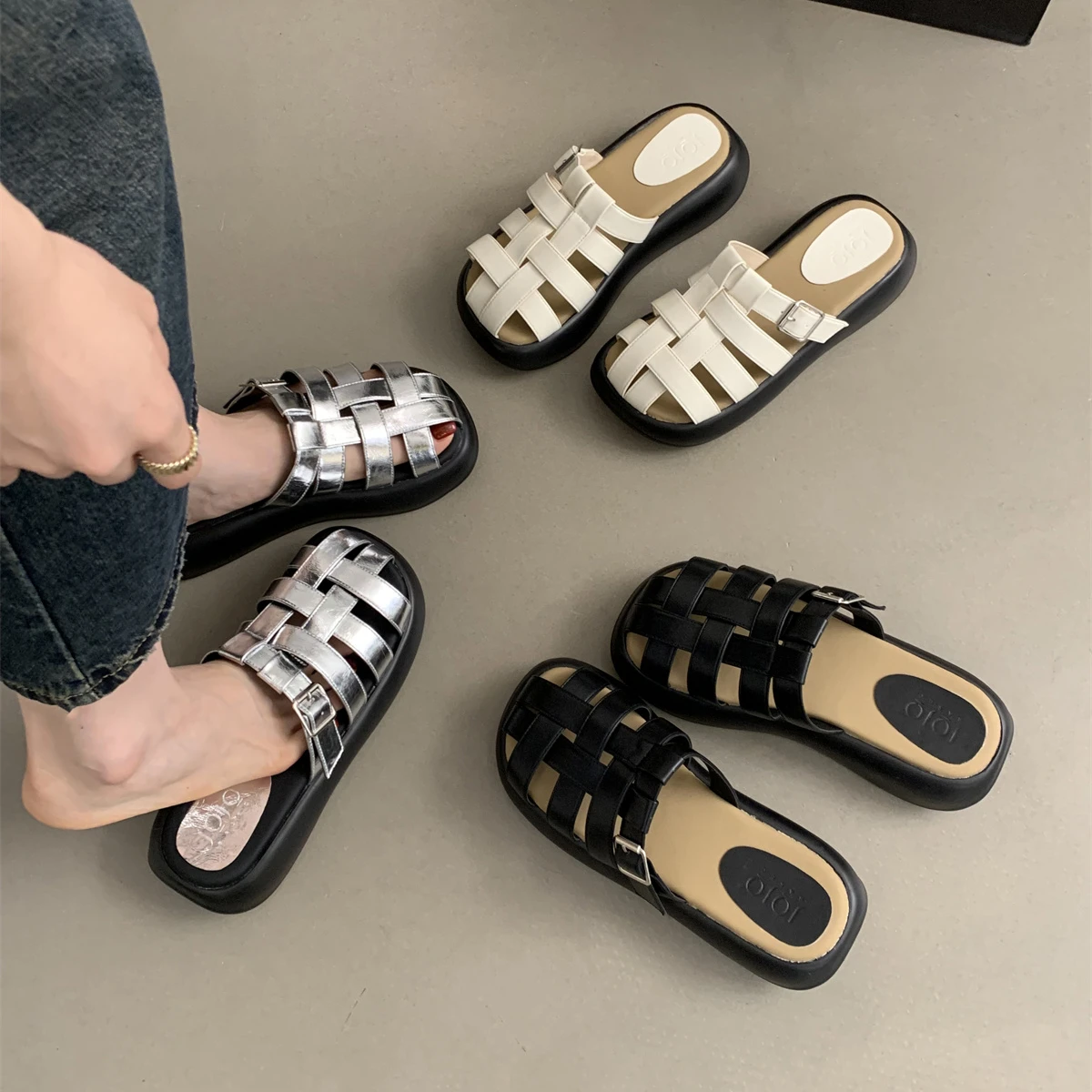 2024 New Fashion Women's Slippers with Flats Slippers for Women Summer Leather Casual Fashion High-end Shoes for Women