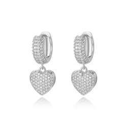 Luxury Cubic Zircon Heart Drop Hoop Earrings for Women Gold Plated Ear Cuffs Trending Wedding Aesthetic Jewelry Gift aretes