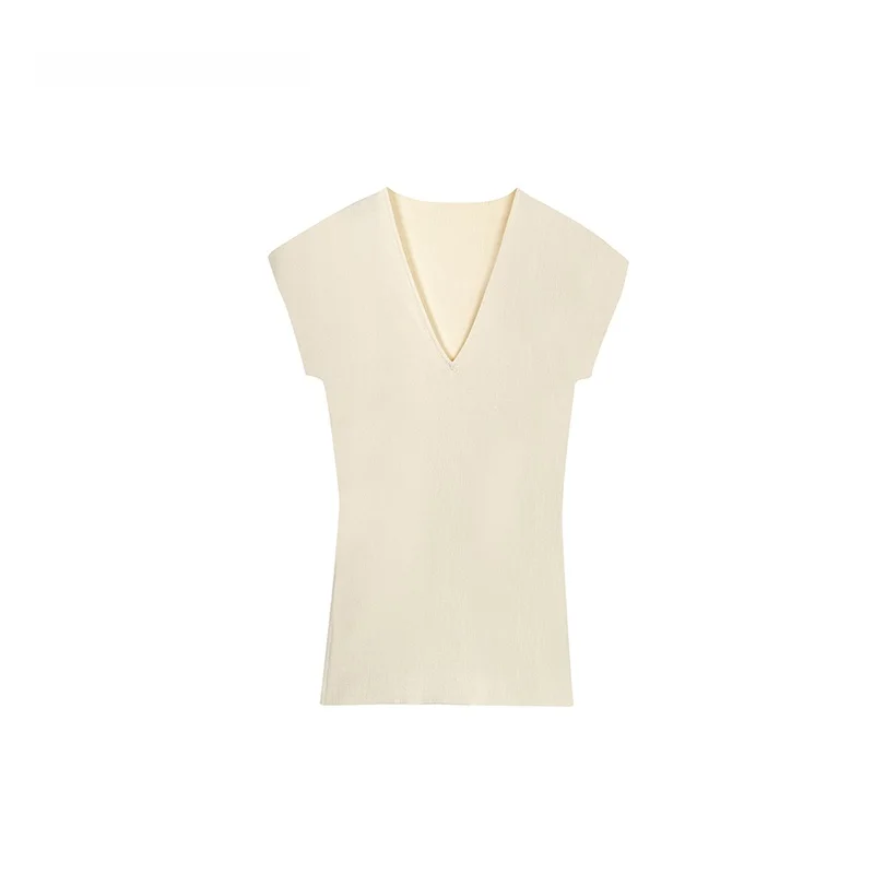 

Ordinary times Simple V-ne ort Sve irt Casual Sle Slim Fit T-irt for Women Summer Regular Thin Fiber Blend