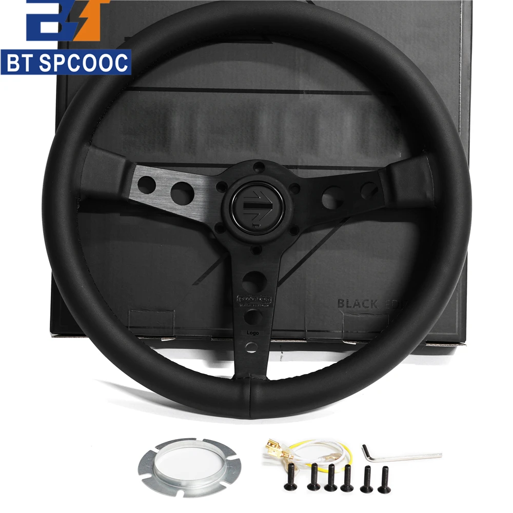 Mo Black Edition Prototipo Real Leather Car JDM Modified Steering Wheel 14inch 350mm Flat Sports 6 Blots