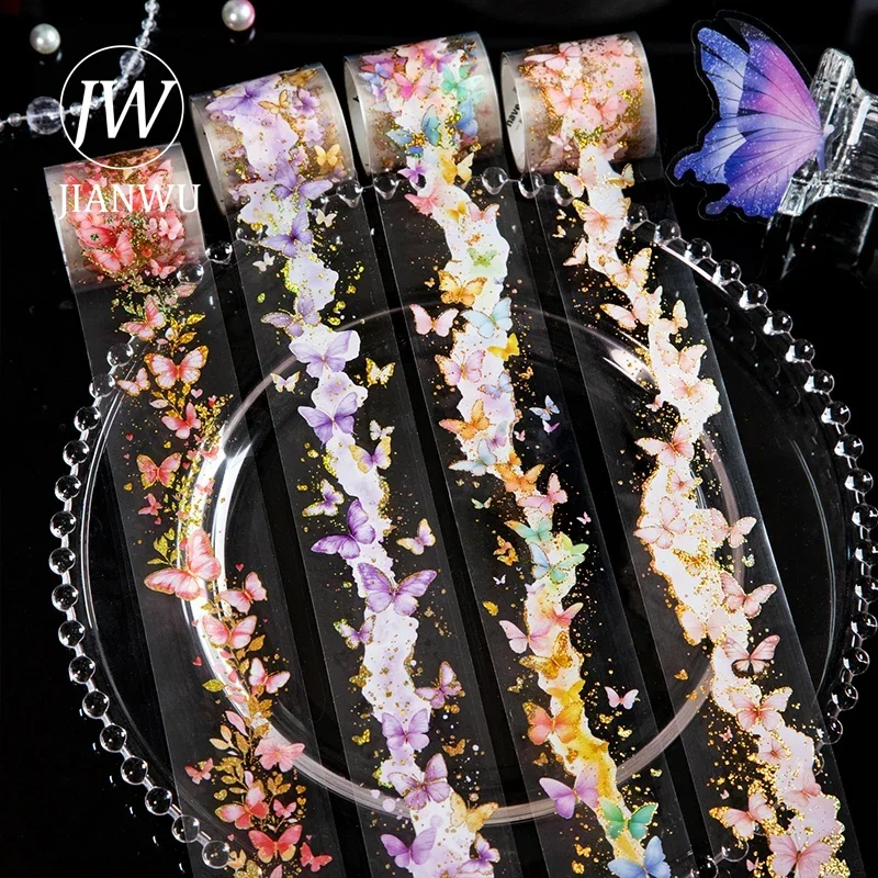 

JIANWU 40mm*200cm A Swarm of Butterfly Series Vintage Butterfly Landscape Material Collage PET Tape Creative Journal Stationery
