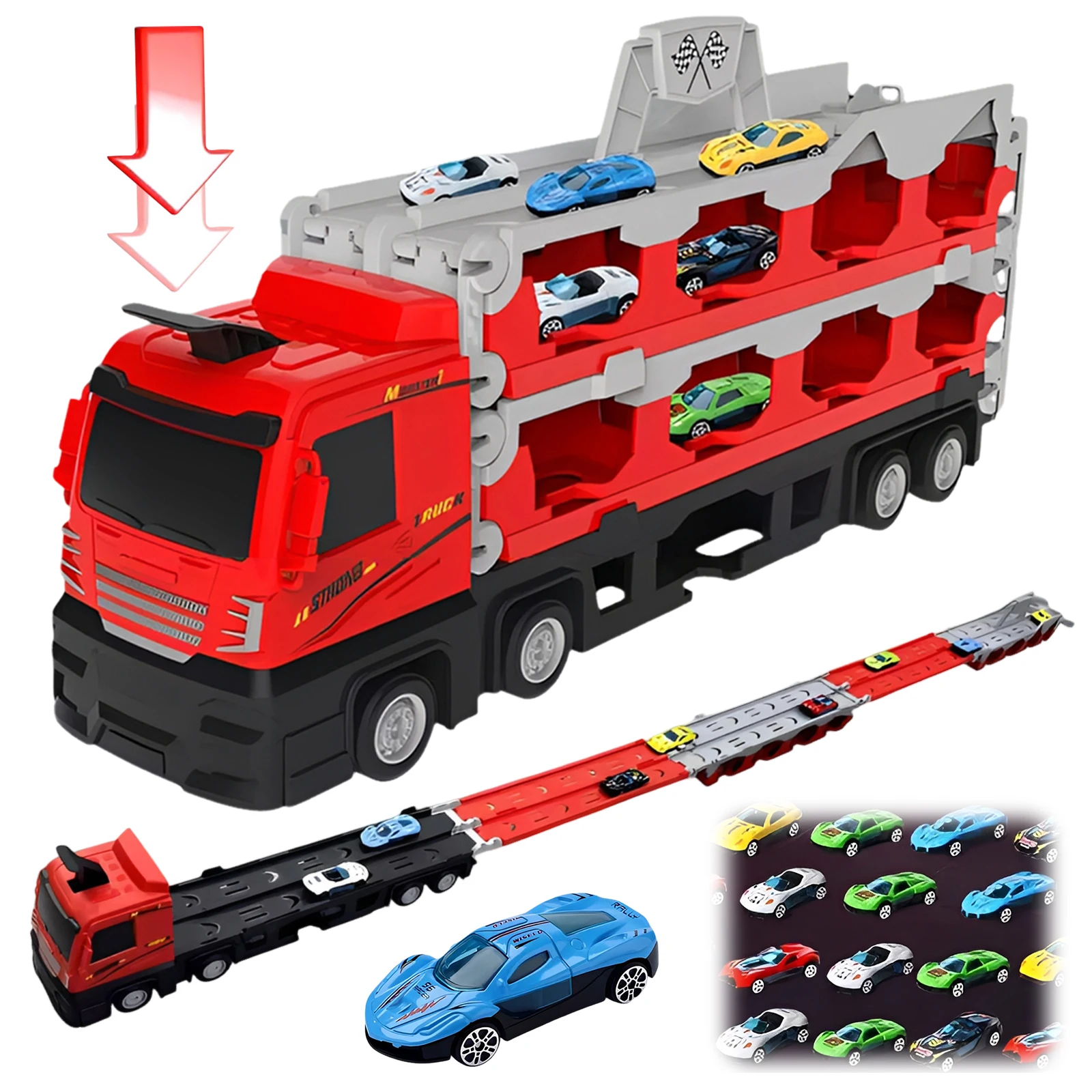 

Carrier Vehicles Toys Set with 24 Race Cars Carrier Truck Toys Folding Ejection Race Track for Kids for Boys 3-5 Years Old
