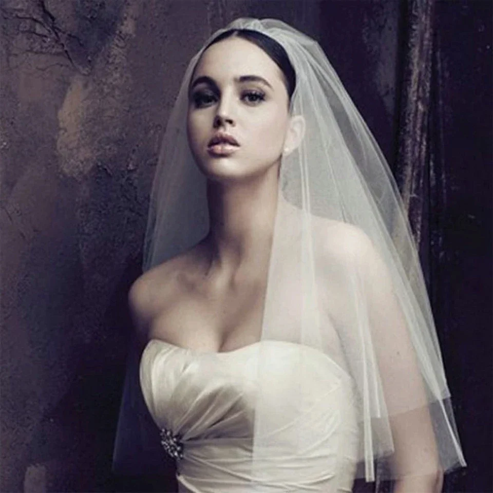 

Elegant Ivory Short Woman Bride Two Layer 75 CM with Comb White Veil for Bridal Yashmac Tulle Wedding Purdah