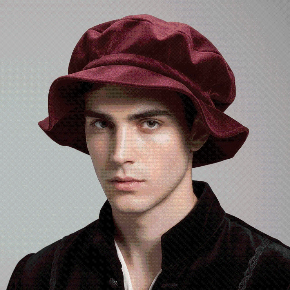 Faux Suede Medieval Flat Cap Elastic Band Soft Velvet Mens Cosplay Cap Solid Color Vintage Style