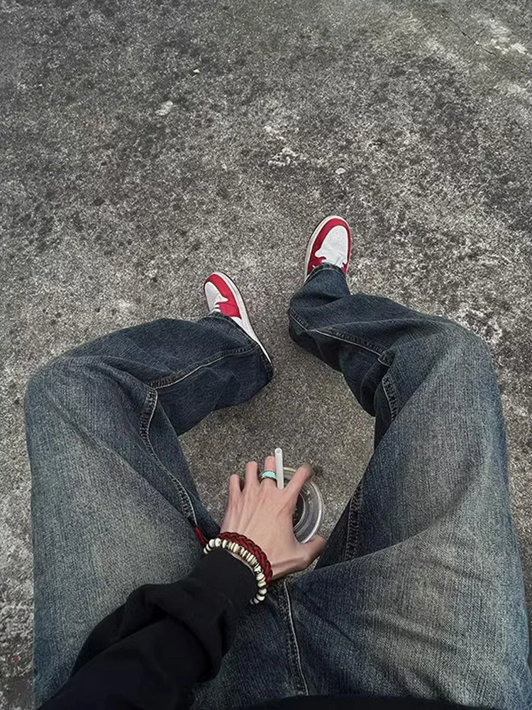 

Мужские джинсы American Vibe Slim Fit с бамбуковой текстурой, модные, из денима, весна-осень, винтажные, синие, расклешенные, прямого кроя