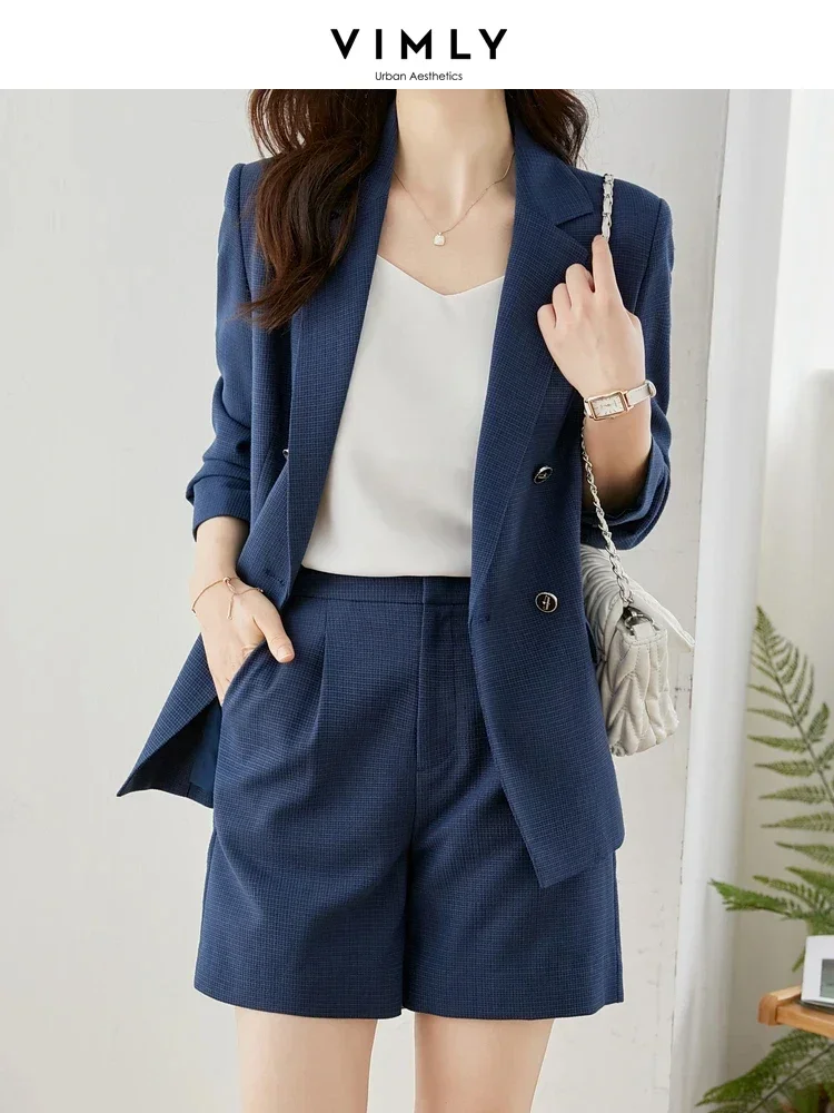 Vimly 2024 Spring Women\'s Suit Office Lady Long Sleeve Blazer Jackets Loose Straight Short Pants Professional Matching Set V8129