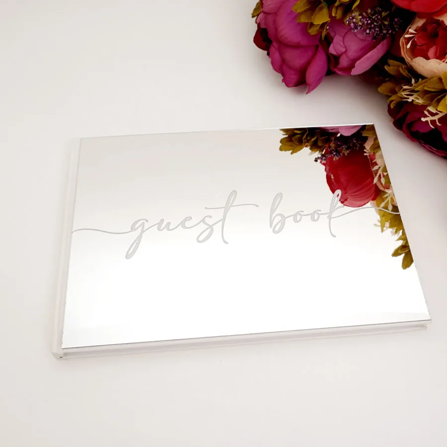 Acrylic Mirror Cover Guest Book 2 Styles Bride & Groom Keepsake Wedding Anniversary Birthday Baptism Decor Gift