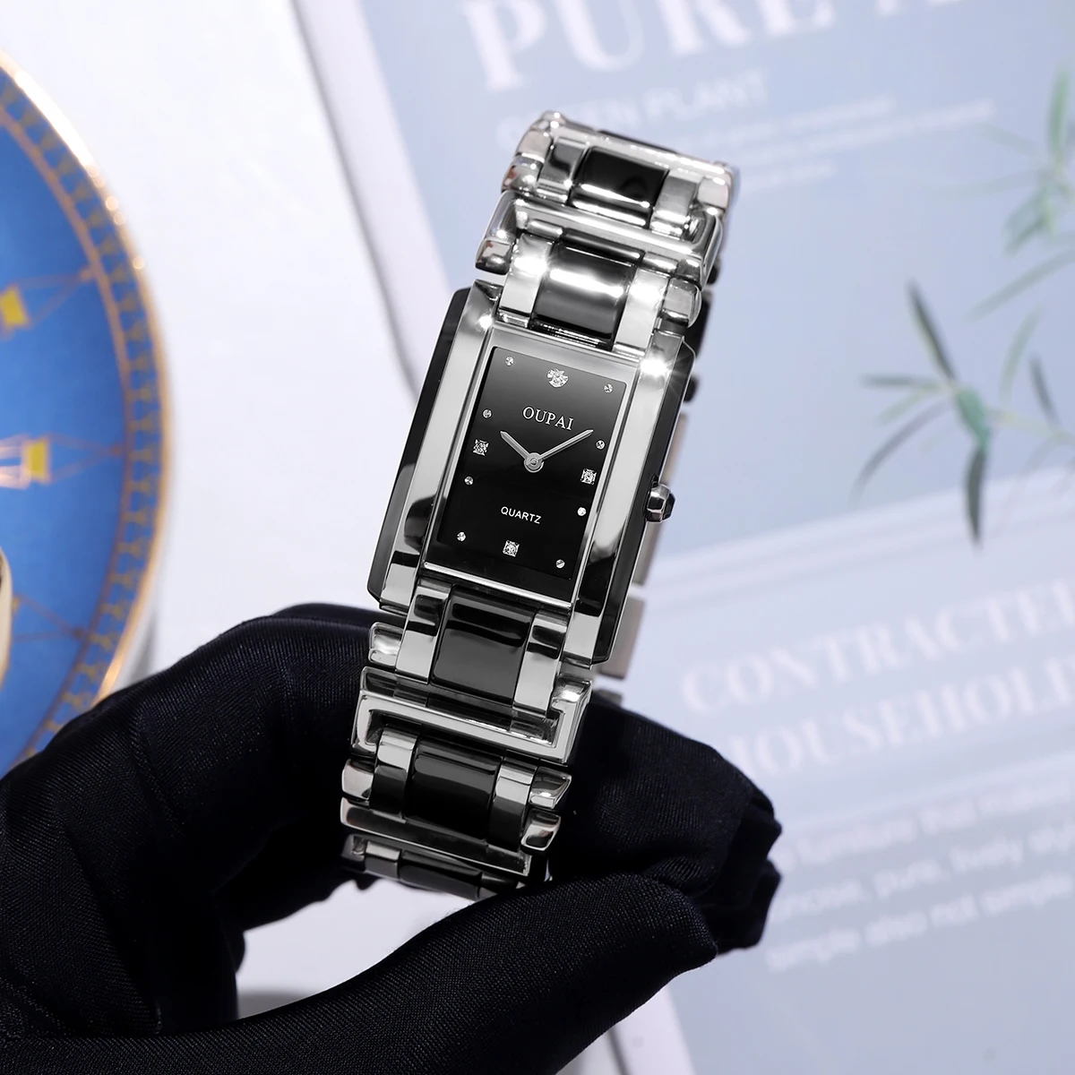 Прямоугольные часы Oupai, женский браслет, черные кварцевые модные и простые наручные часы, изысканное платье, водонепроницаемые