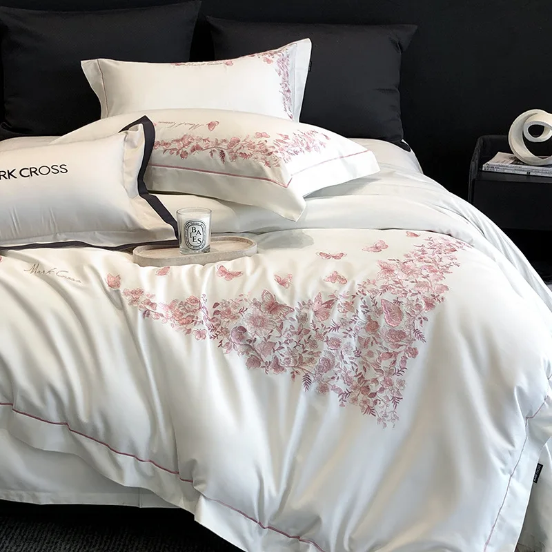 

Customizable Elegant Natural Light Luxury 100 Embroidered Four-piece Sheet Quilt Cover