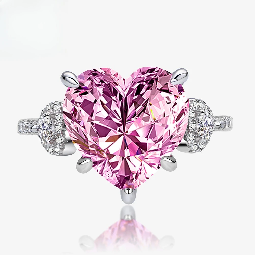 

Серебряное кольцо S925 с инкрустацией в форме сердца, 12*12 мм, розовый циркон, женское украшение, подарок.