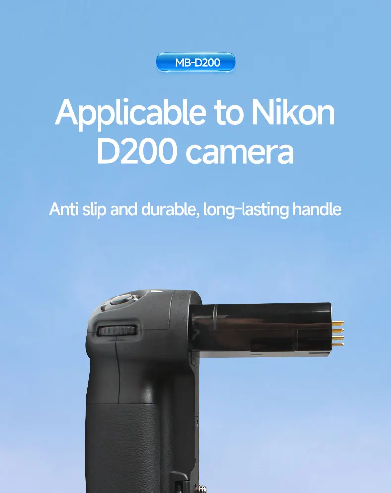 MB-D200 Vertikaler Batteriegriff für Nikon D200 DSLR mit Dual EN-EL3e/6 AA Fach, Dualen Bedienringen und Porträt-Aufnahmegriff – Detail 1