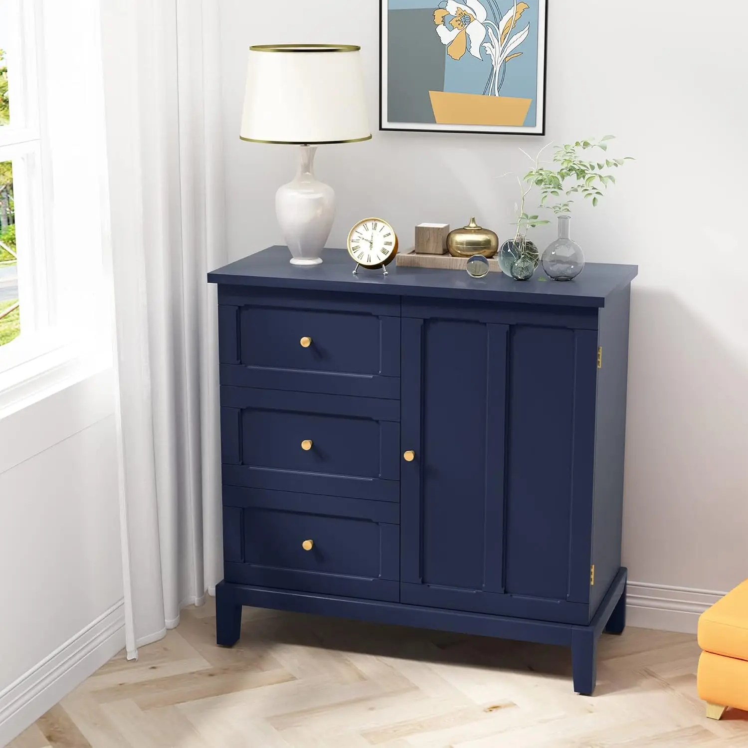 HLR Accent Cabinet with 3 Drawers and Door, Wooden Storage Cabinet with Shelves, Sideboard for Living Room, Entryway,