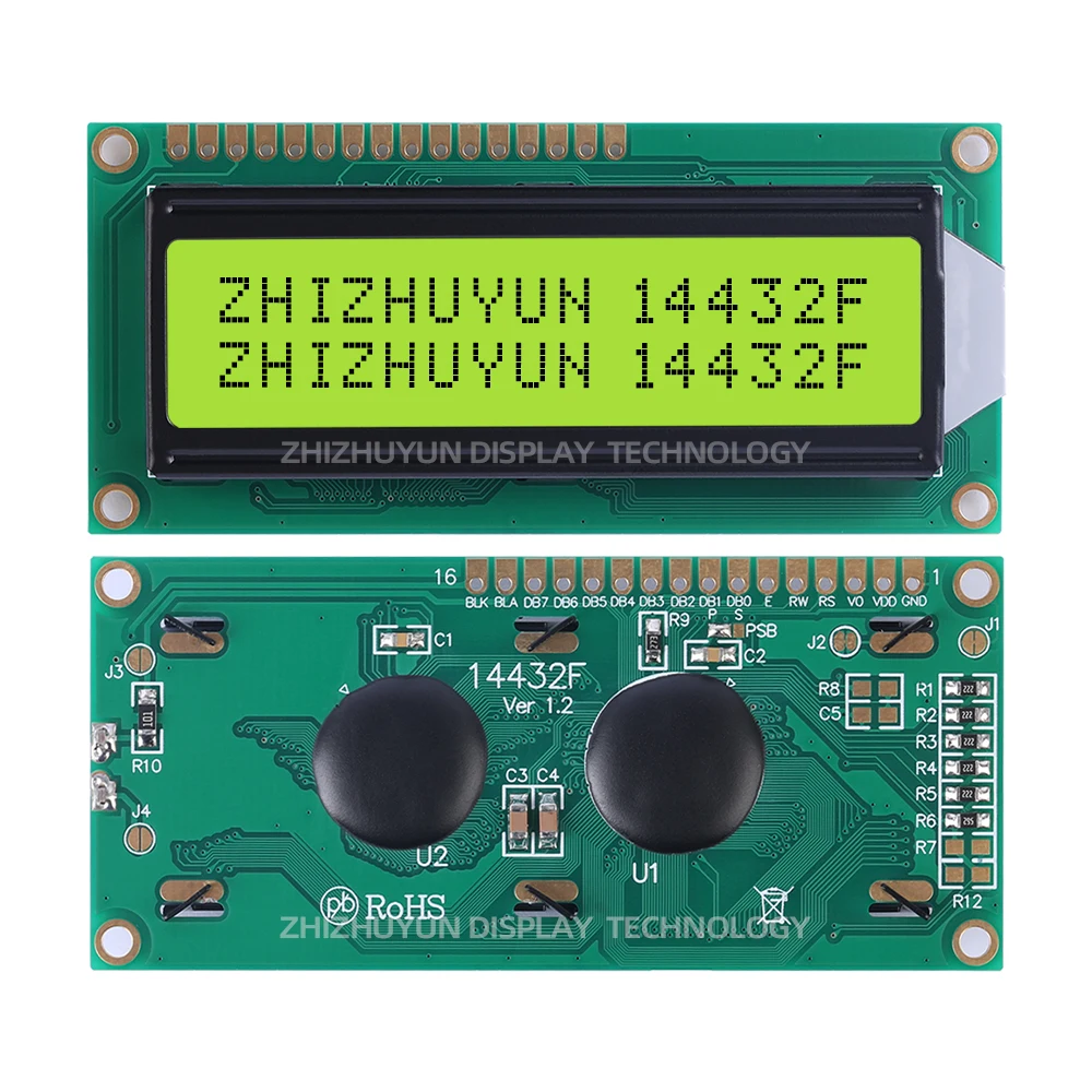 Pantalla LCD de película gris, fuente azul 14432, ST7920/AIP31020, inglés, chino tradicional simplificado, compatible con opciones de 3,3 V y 5V