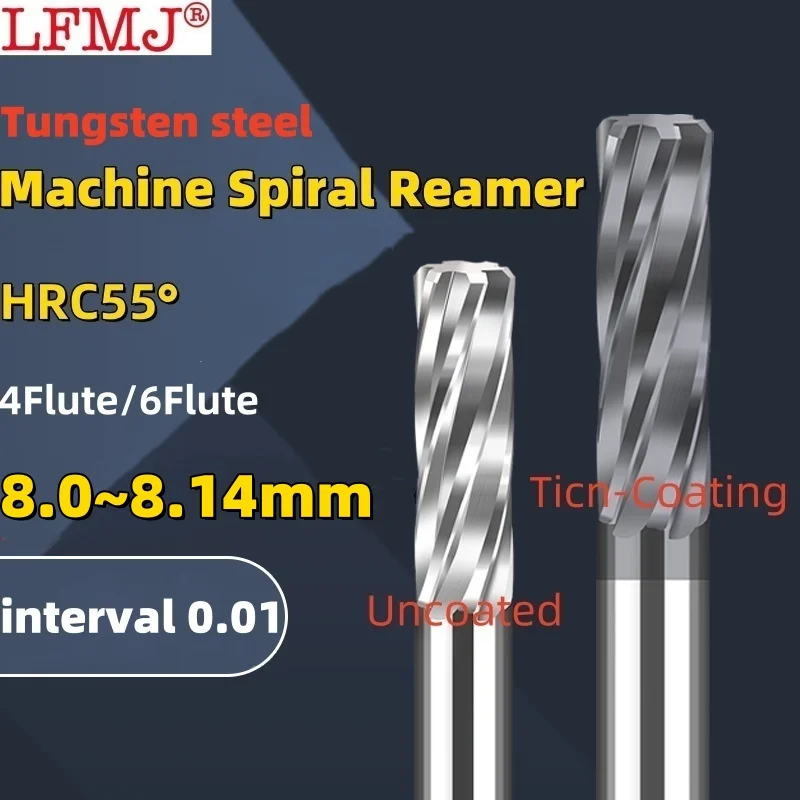 

1PCS 8.0-8.14mm Carbide Machine Reamer Spiral Metal Cutter 6 Flute CNC Tungsten steel Chucking Reamer Cutting Tool Coated Steel