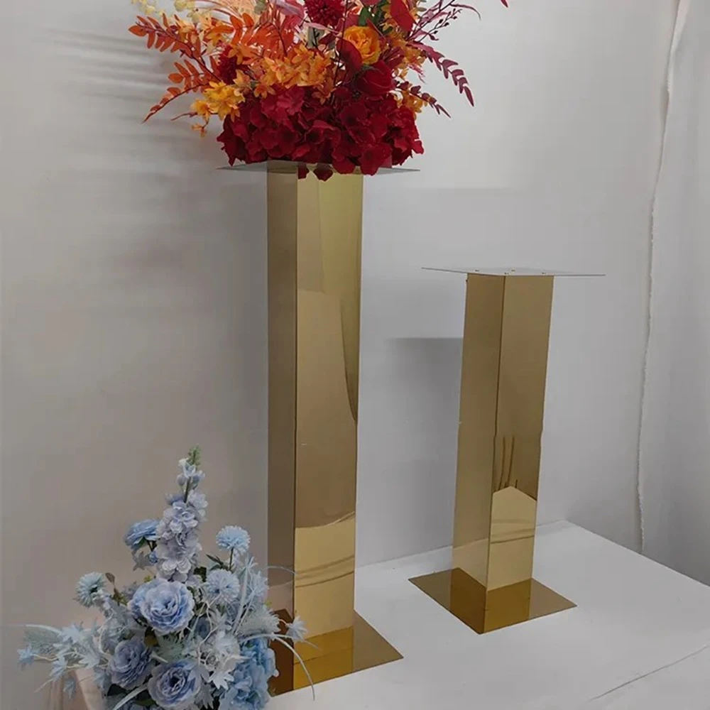 10pcs(20cm na 114cm）luxury vysoký zlato nerez ocel kvést depo svatební centerpieces zlato zrcátko plinth pro svatební a partie