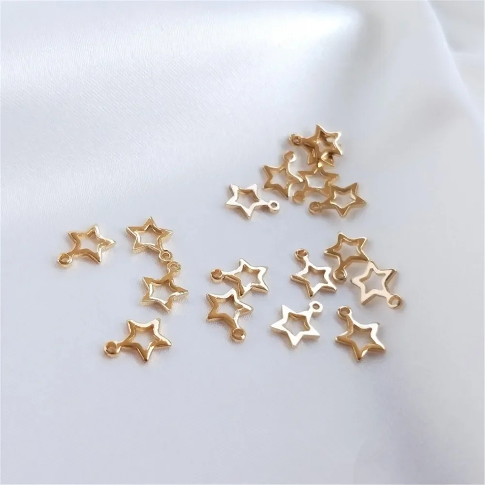 14K Gold Plated Hollow five-pointed star pendant 6mm small star DIY accessories mini pendant material