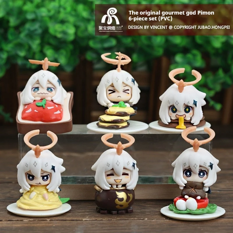 Genshin Impact Anime Figure Game Cartoon Food Themed Mondstadt Set Paimon Figurines Collectible Model Toys Doll Character Gift