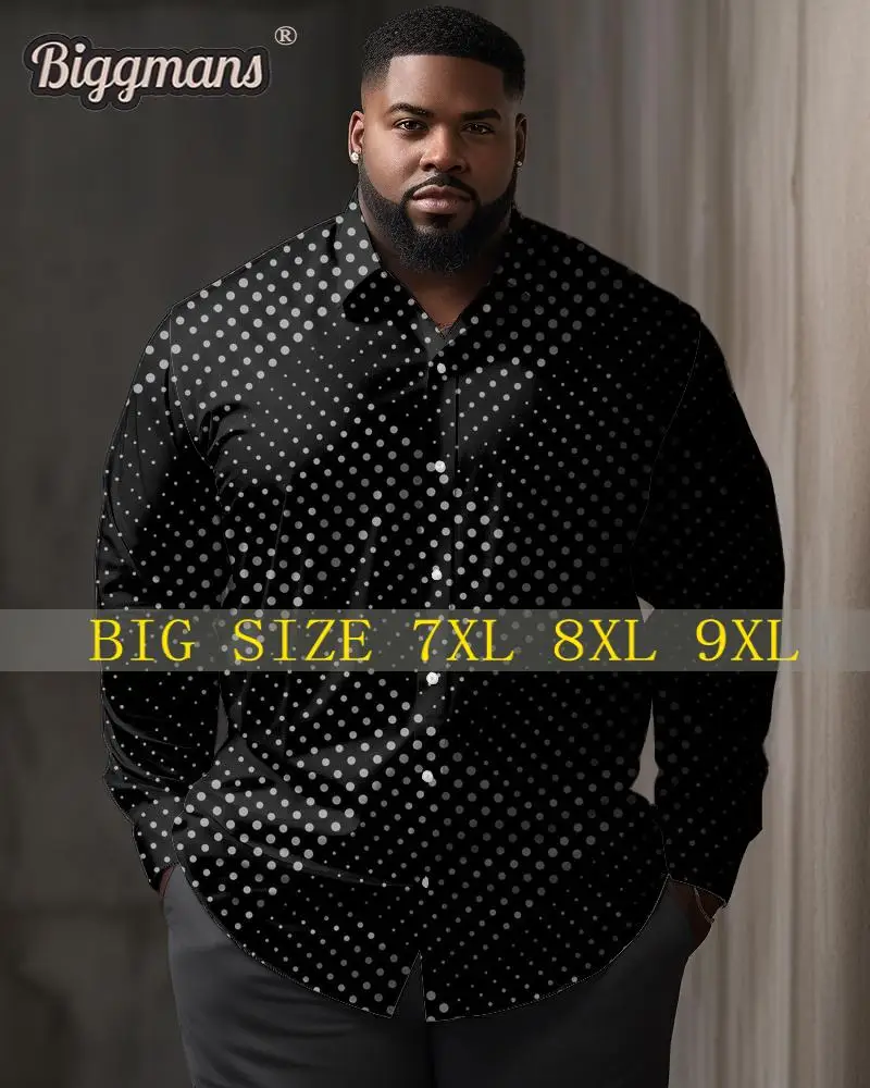 Biggmans Shirt for Men\'s Clothing Casual Gentleman Polka Dot Texture Long Sleeve Lapel Single Breasted Big Plus Size L-9Xl