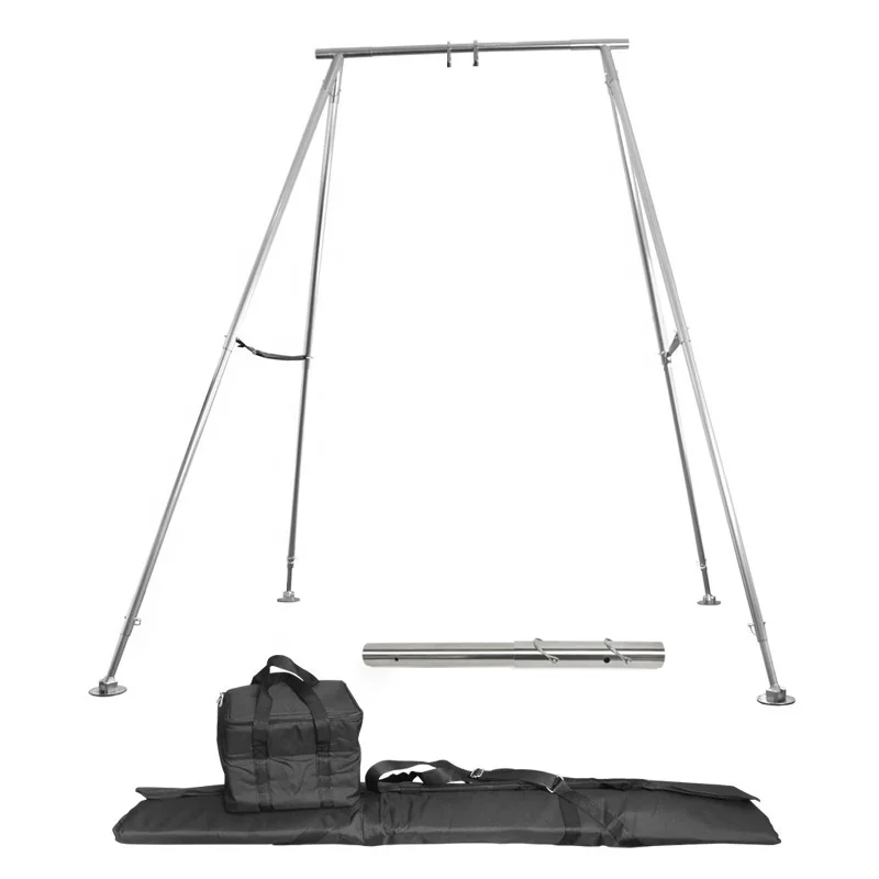 

Height Adjustable Portable Aerial Rig With Extension Pole Magnesium Alloy Yoga Hammock Stand Silver Silk Frame with Carrying Bag