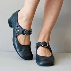 Large Size 40-43 Women's Shoes High Heels Spring 2024 New Low Heel Buckle Shallow Single Shoes Heels