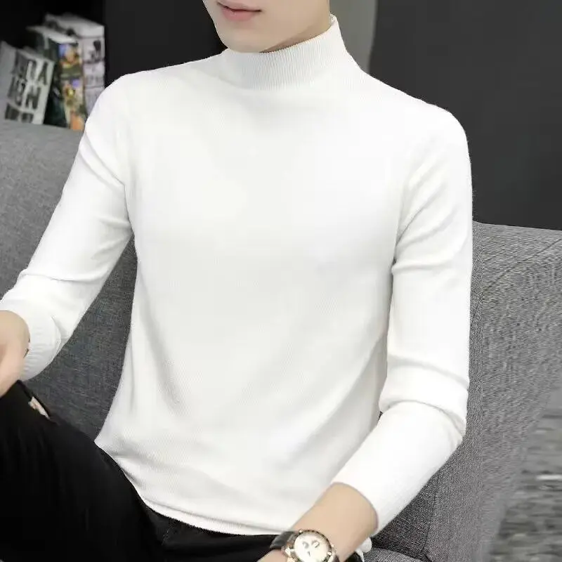 

Thiened Long Sve Mid-Ne Men's T-irt Pure Color Base irt Warm Autumn Clothes Soft Polyester Spring Autumn Casual