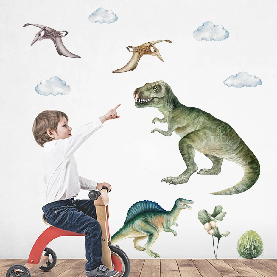 Jurassic Raptor Tyrannosaurus Dinosaur Kids Wall Sticker Watercolor Peel and Stick Wall Decals Boy Room Interior Home Decor