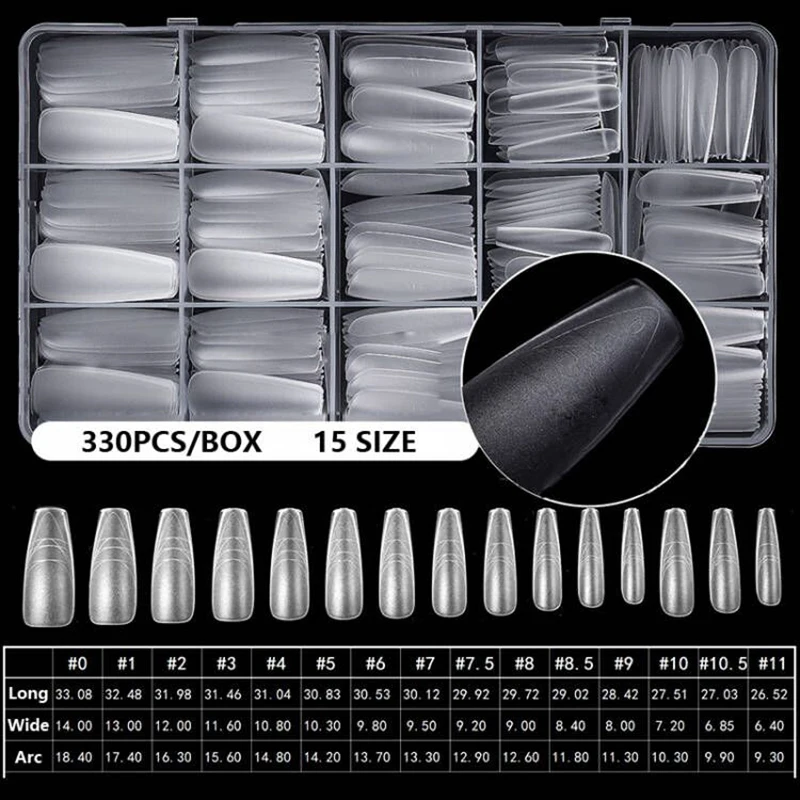 

330Pcs Coffin/Stiletto Nail Tips With Guiding Line Full Cover Matte Soft Gel Tips For Extension Multifunctional Press On Nails