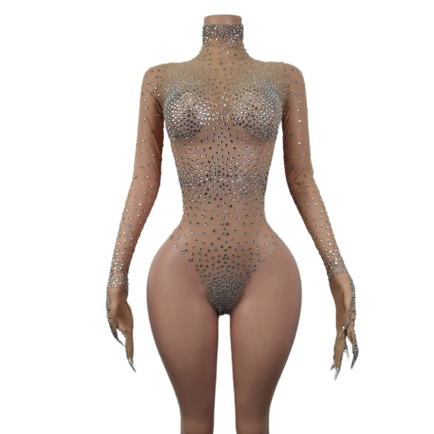 

Sexy Transparent Stage Performance Jumpsuit Exotic Dancewear Stripper Outfit Pole Dance Wear Women Club Mesh Rhinestone Bodysuit