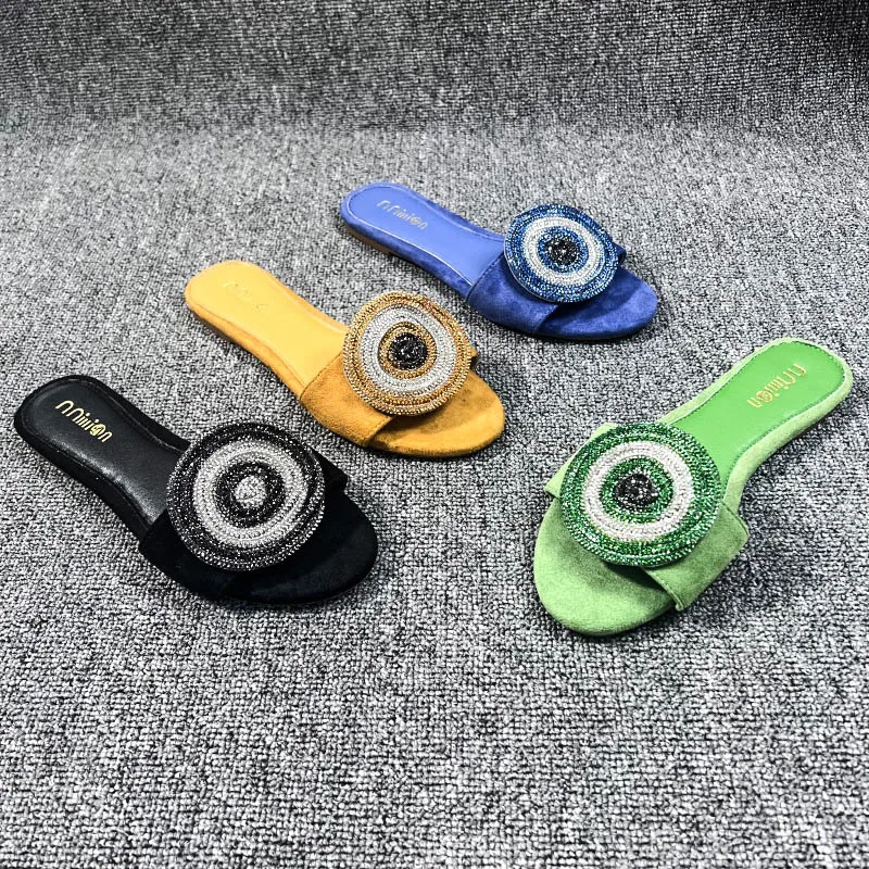 

Африканские женские шлепанцы на плоской подошве, модная искусственная замша, женская обувь с круглым носком для улицы, пляжные шлепанцы