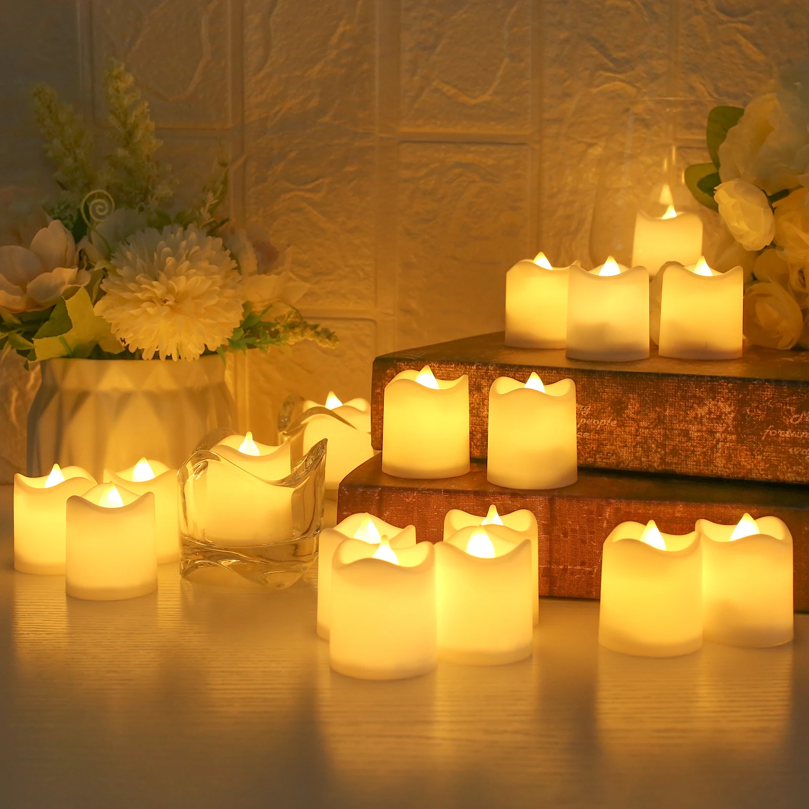 24/48 Stück flammenlose Votivkerzen, elektrisch, batteriebetrieben, LED-Teelichter, künstliche Kerze, warmweiß, für Hochzeitstisch, Weihnachten – Detail 6