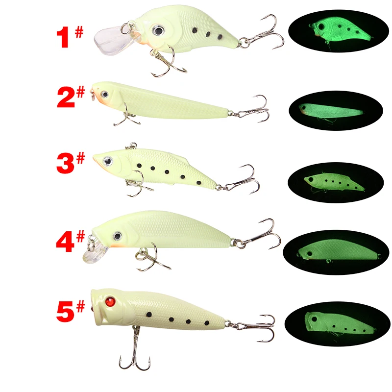

Shiny Bait Hard Plastic Luminous 5 Styles Fishing Lures Minnow Bass Fishing Lures