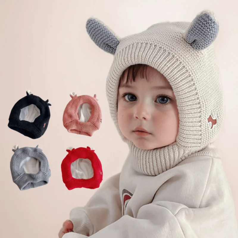 Czapka dziecięca zimowa podszyta polarem jednokolorowa gruba czapka dziecięca unisex śliczny królik długie uszy nauszniki wełniana czapka króliczka