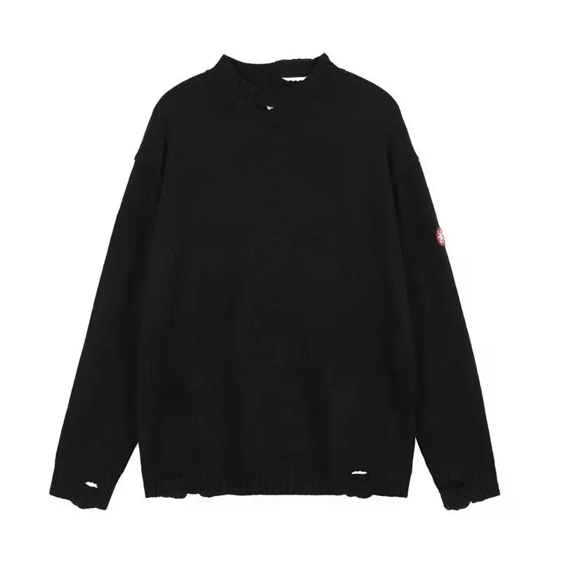 Ripped Hole Skull Print Men Long Sleeve Sweaters Fall Winter Keep Warm Highstreet Hip Hop Loose Clothing Unisex Halloween Daily