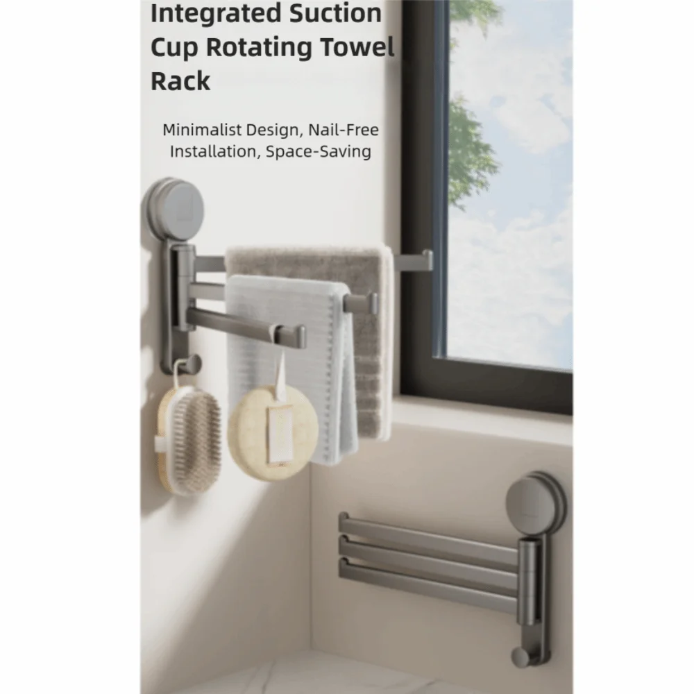 

No Need To Drill Suction Cup Rotating Towel Rack Towel Holder Towel Hanger Multi-bar Folding Rack Wall Mounted Rotatable