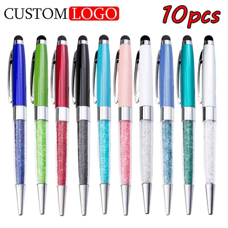 

10pcs LOGO Metal Crystal Pen Office Handwriting Touch Screen Ballpoint Pen Gift Advertising Pens Can Print Logo.