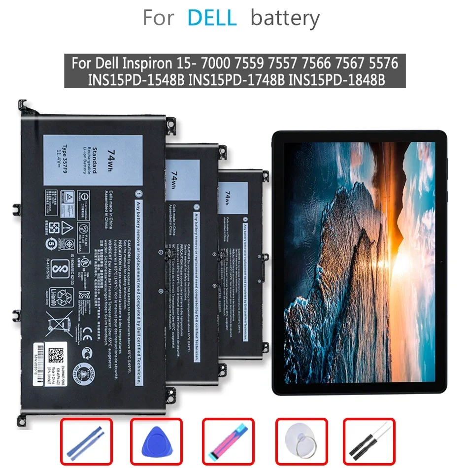 

Аккумулятор 357F9 11,4 в, 74 Вт-ч для Dell Inspiron 15- 7000 7559 7557 7566 7567 Φ