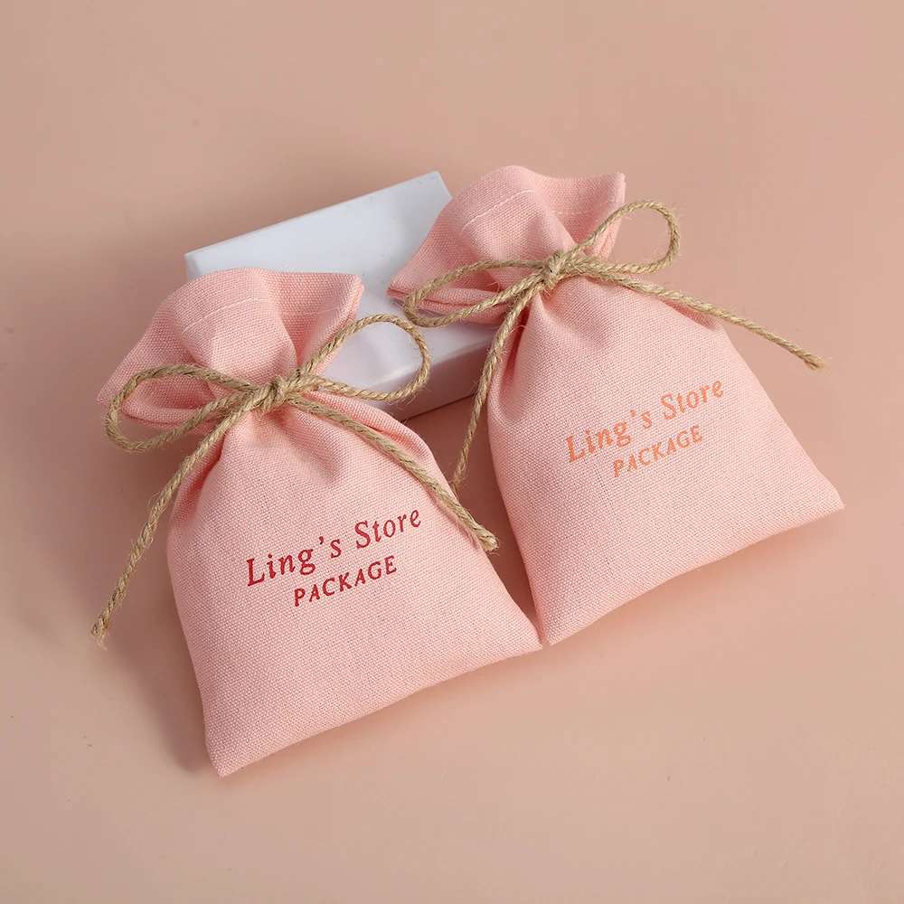 100pcs Jewelry Pink Cotton Drawstring Bag Personalized Small Pouches for Jewelry Wedding Party Candy Bag Organizer Custom Logo