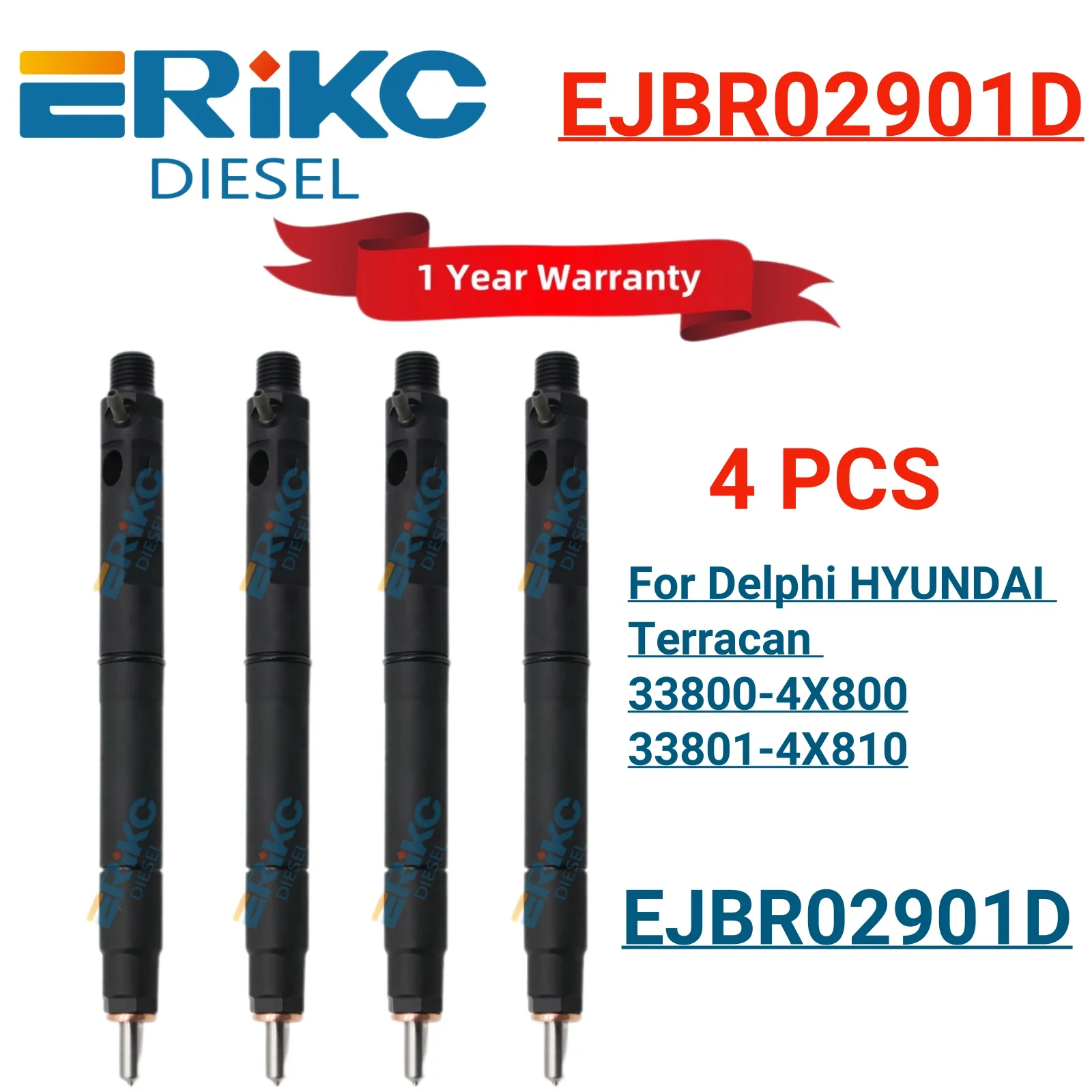 4PCS EJBR02901D Engine Oil Injector 33801-4X800 Fuel Injector For Delphi HYUNDAI Terracan 4x4 2.9L CRDi 33800-4X800 33801-4X810