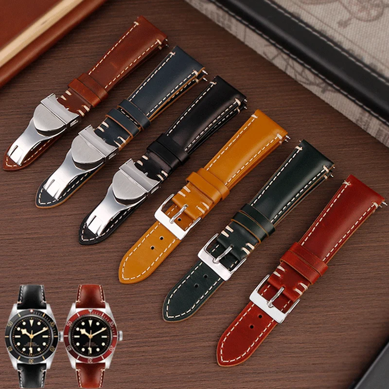 Quick release For TUDOR 1958 Little red flower soft Watch Strap man dermis cowhide Watchband Folding buckle bracelet 20mm 22mm
